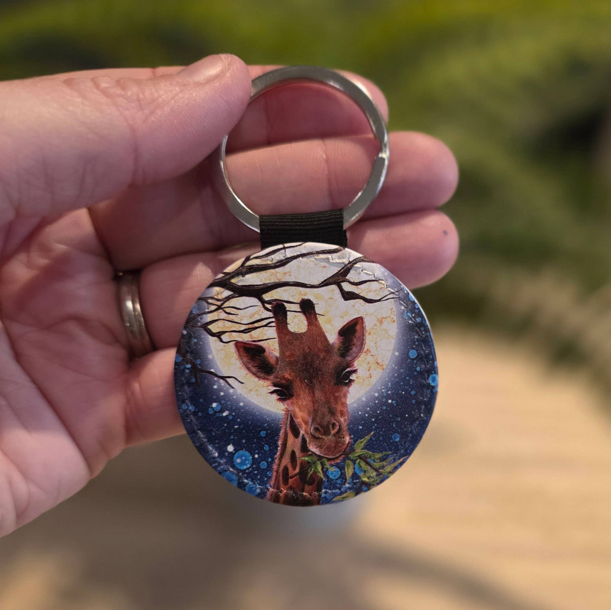 Giraffe & Elephant Faux Leather Keyring