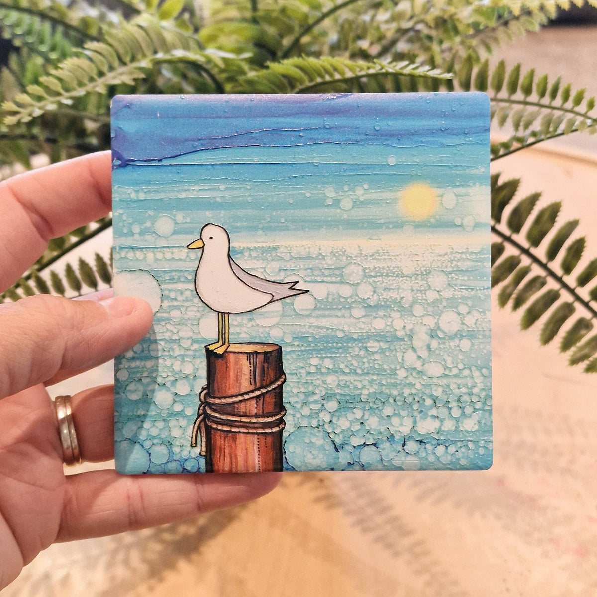 Seagull on Post -  Ceramic Coaster