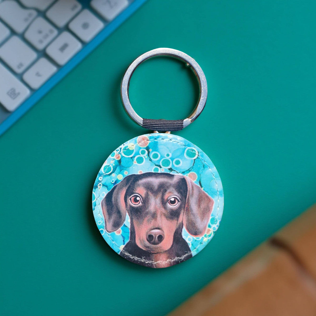Daschund Dog Faux Leather Keyring