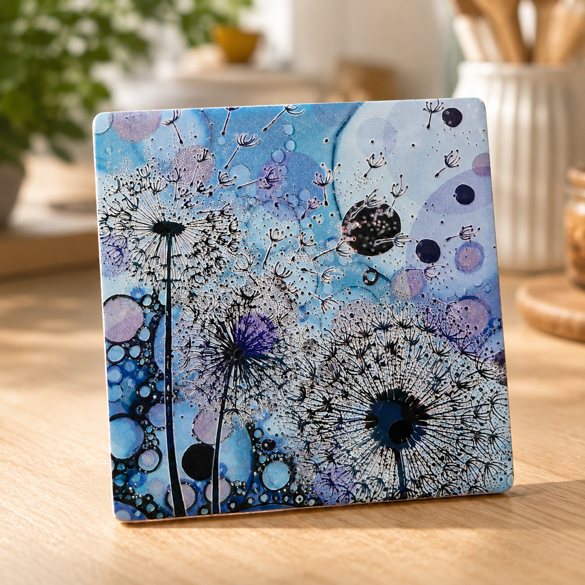 Dandelion Ceramic Coaster (Blue)
