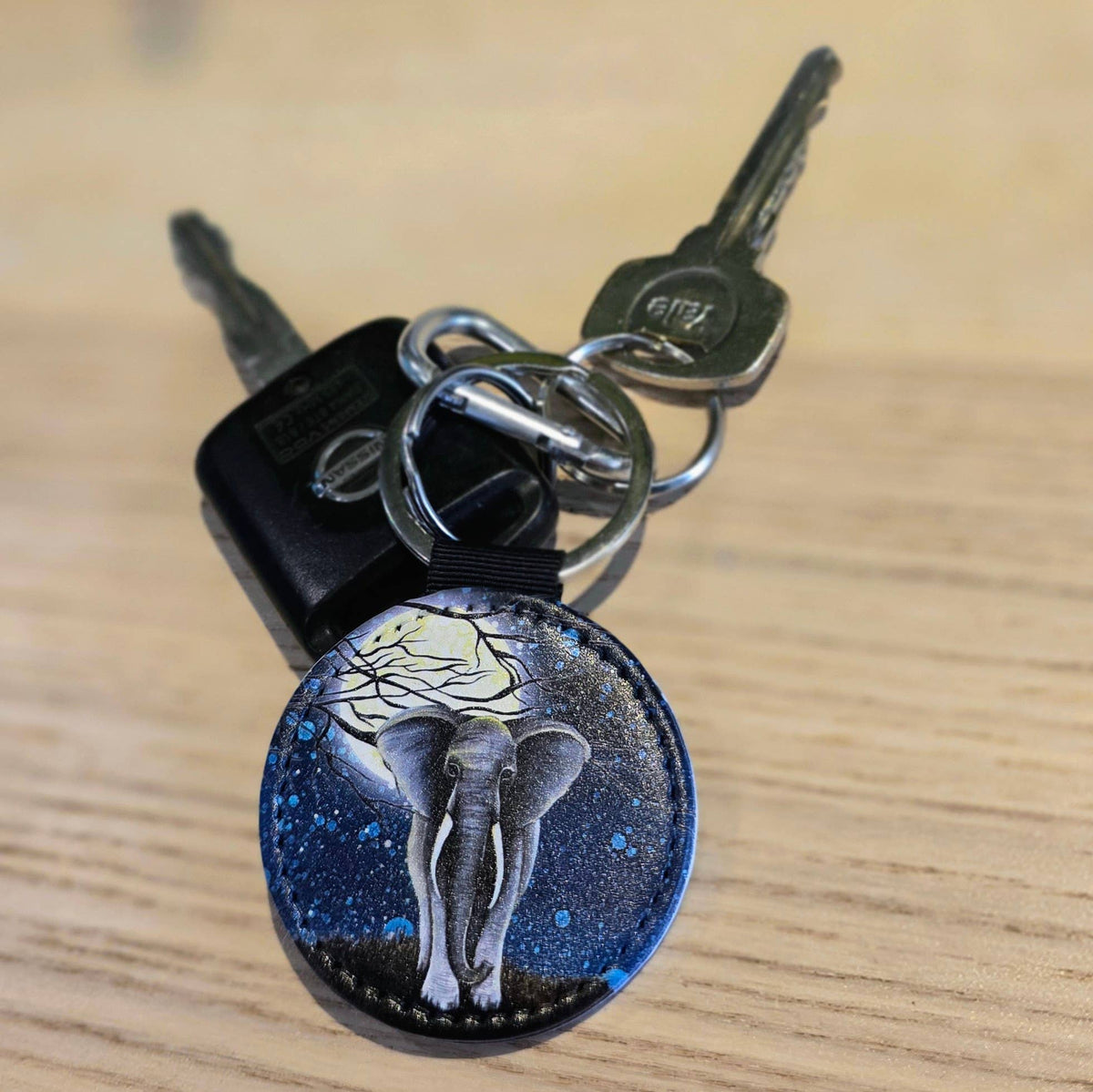 Giraffe & Elephant Faux Leather Keyring