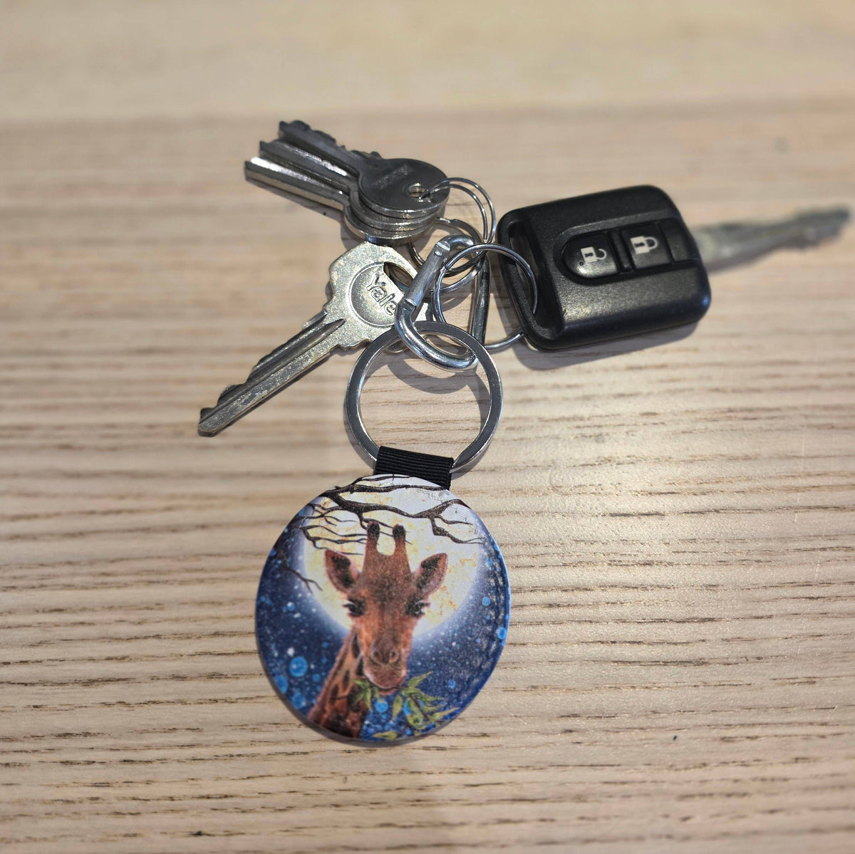Giraffe & Elephant Faux Leather Keyring