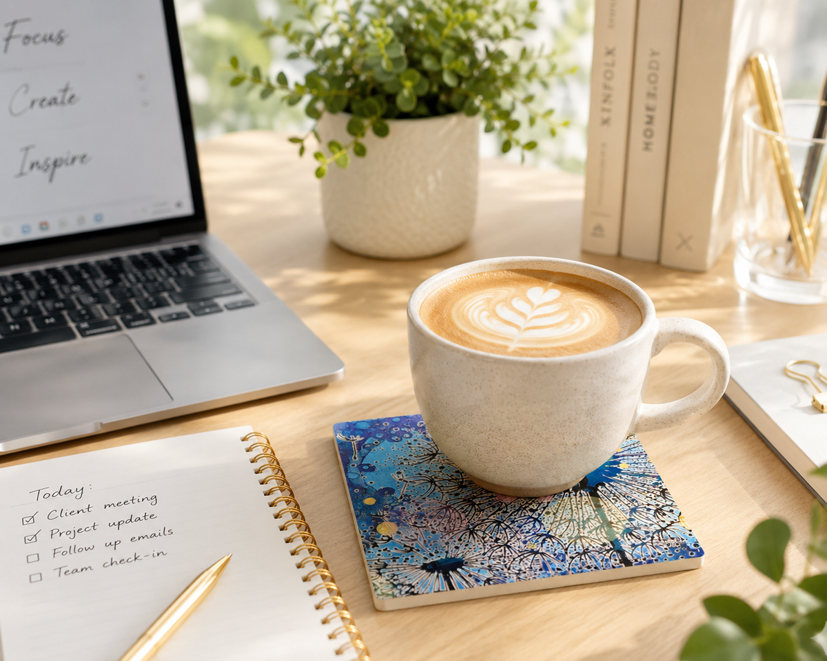 Dandelion Ceramic Coaster (Navy Blue)