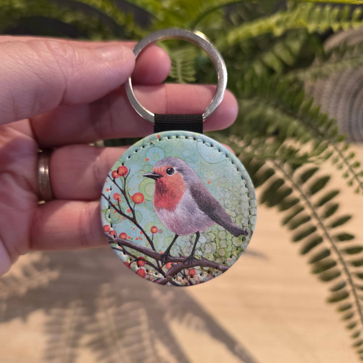 Robin Faux Leather Keyring