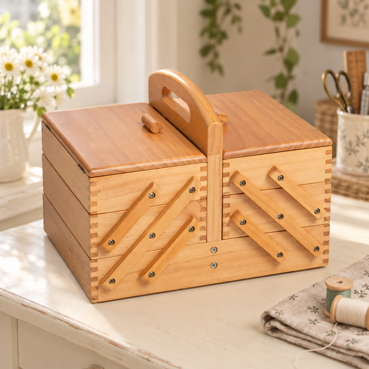 Beautiful Traditional Cantilever Wooden Sewing Box 🧵 🪡