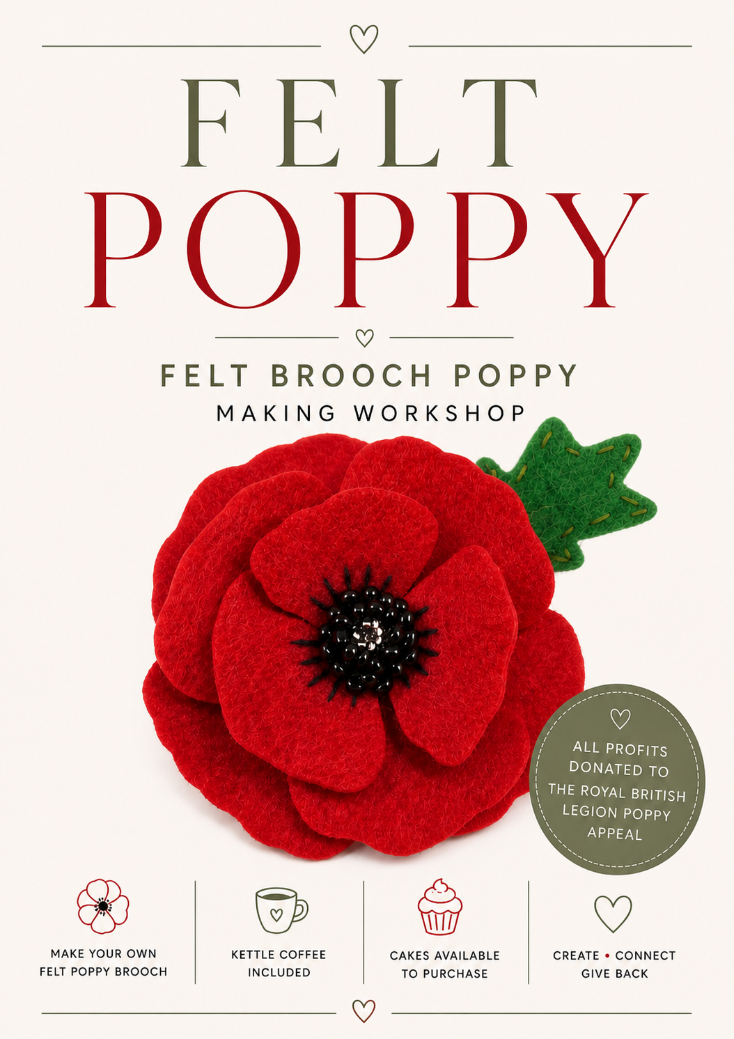 Felt Poppy Brooch Making Workshop at Calme CIC - Monday 3rd Aug 6.30-8.30pm Evening Session 🌺