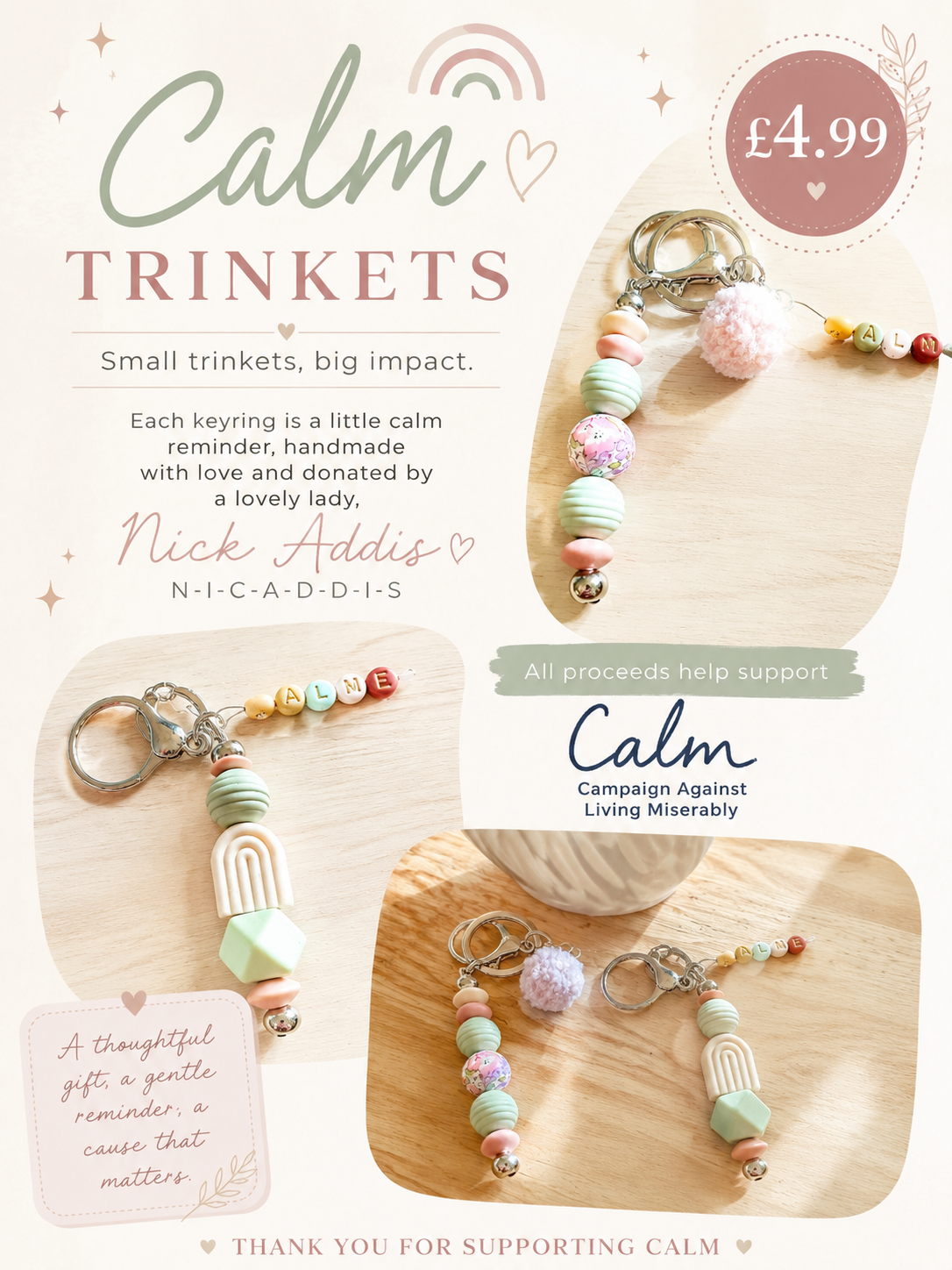 💖Calme Key Rings  - Made for us by Nic 💖