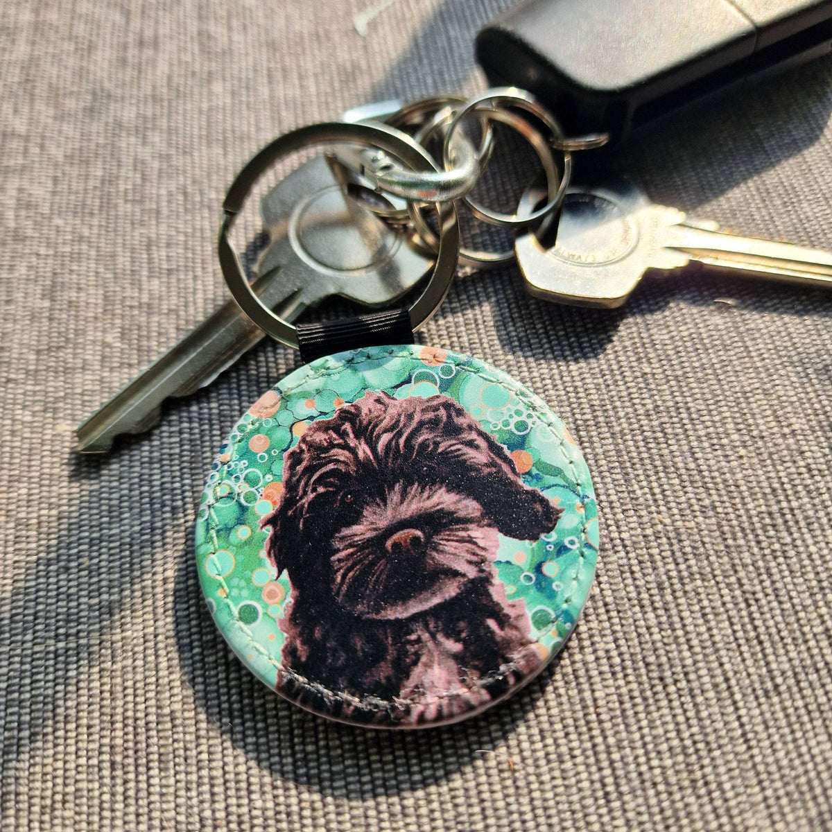 Black Cockerpoo Dog Faux Leather Keyring