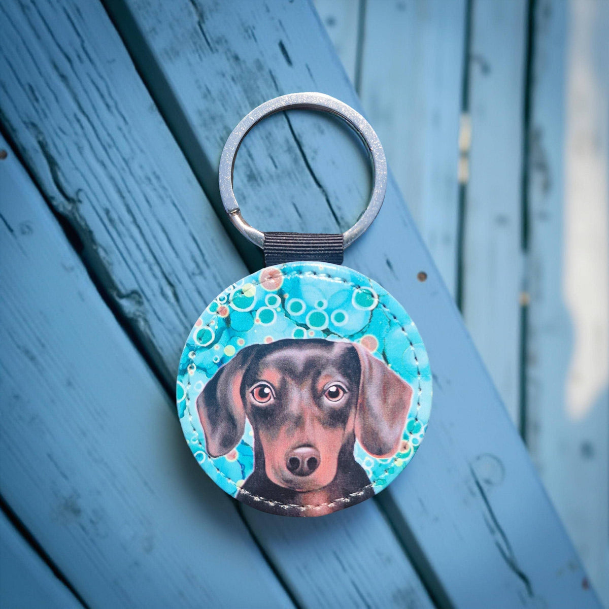 Daschund Dog Faux Leather Keyring