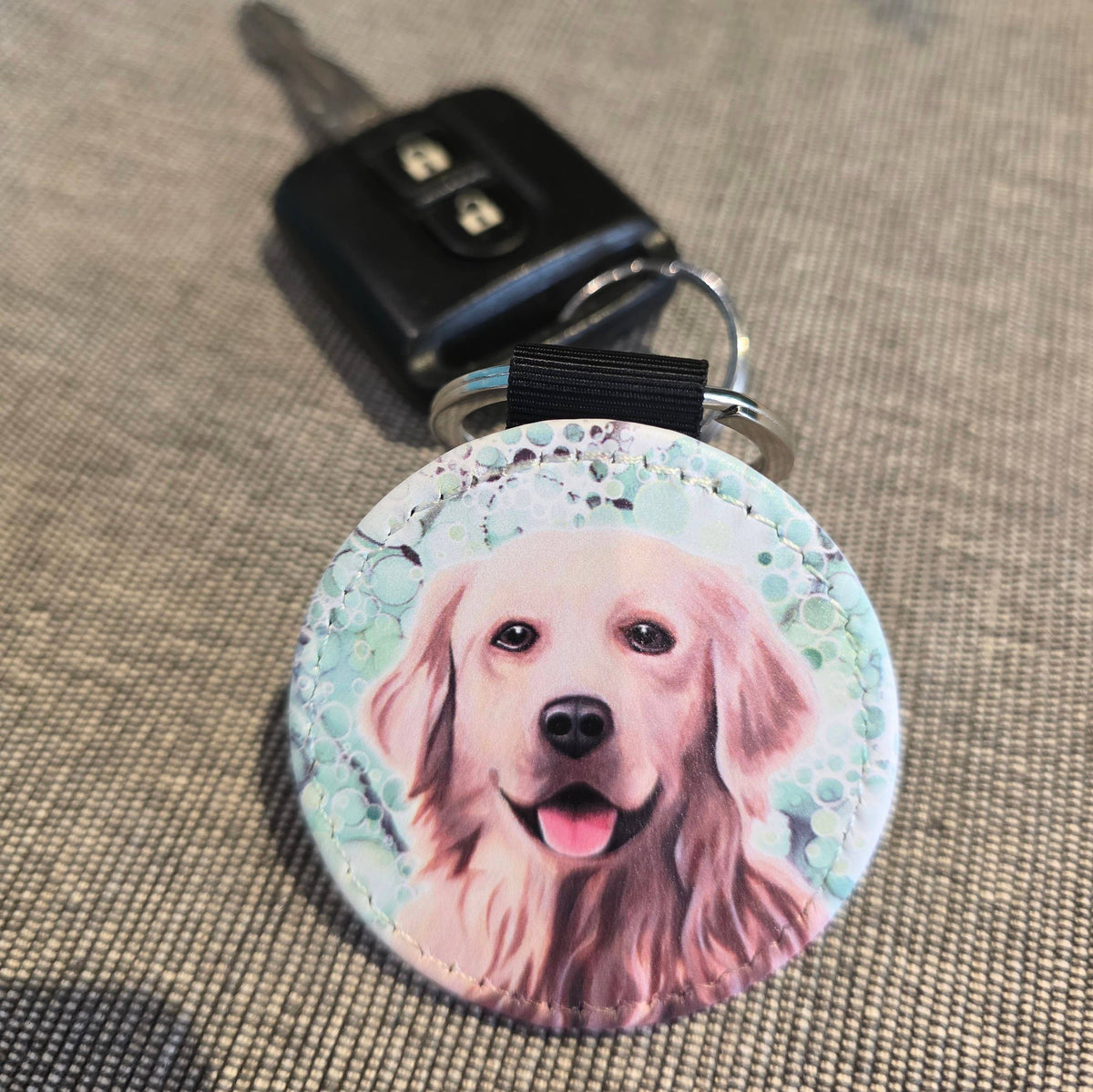 Golden Retriever Dog Faux Leather Keyring