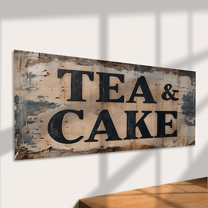 Tea & Cake Metal Sign – Rustic Vintage Cafe Kitchen Wall