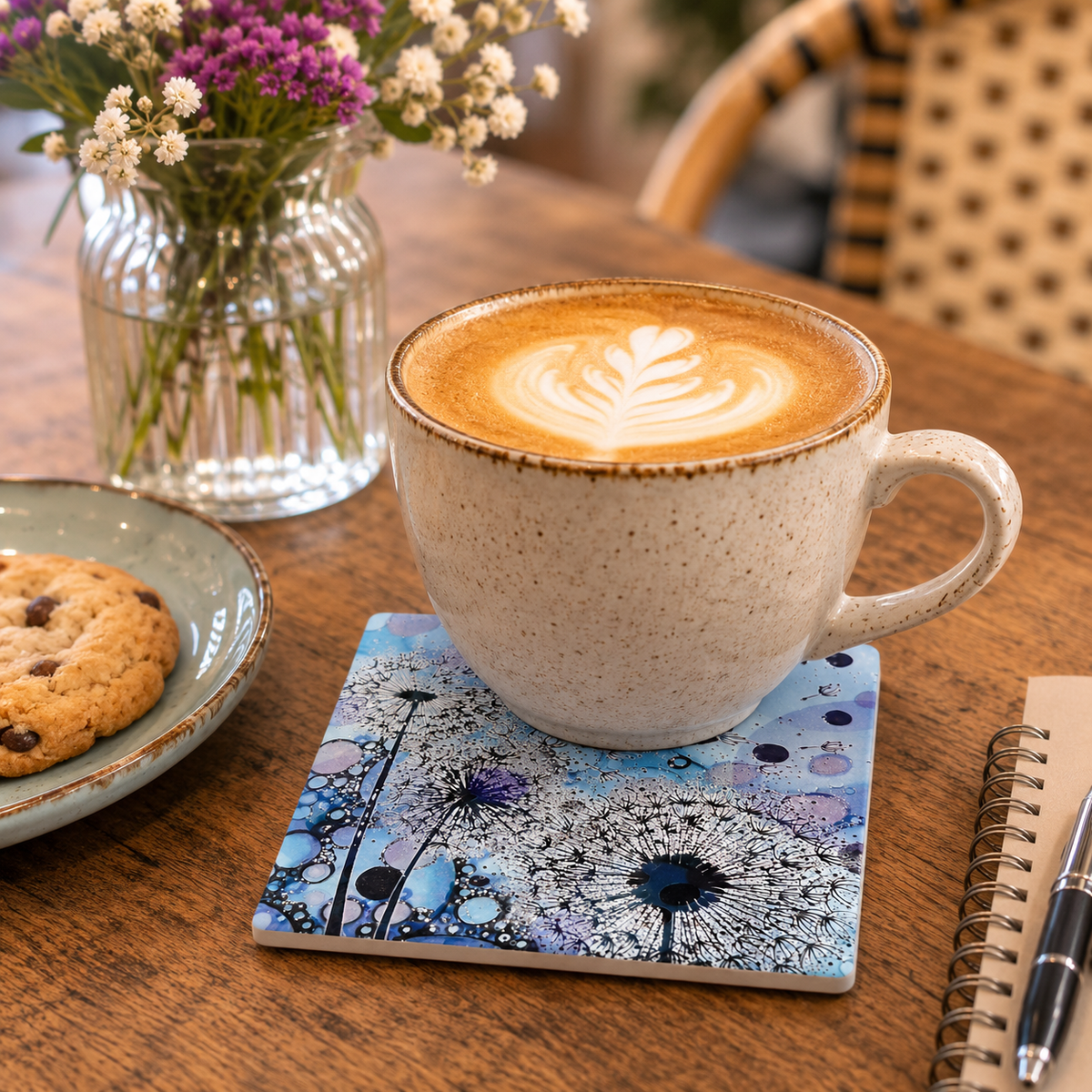 Dandelion Ceramic Coaster (Blue)