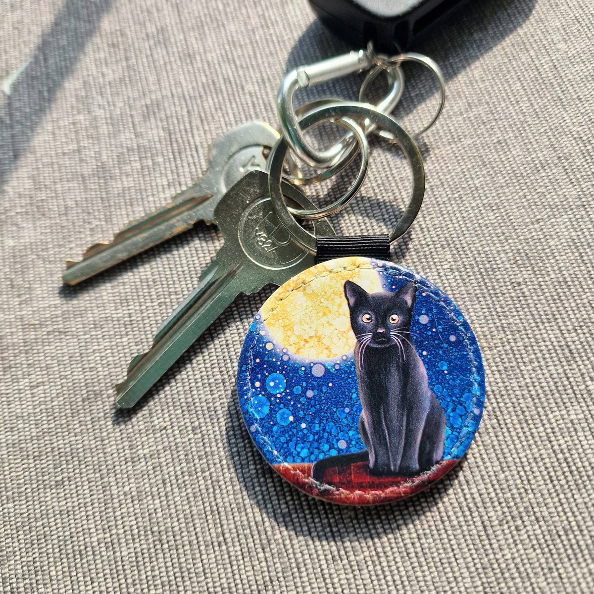 Black Cat Faux Leather Keyring