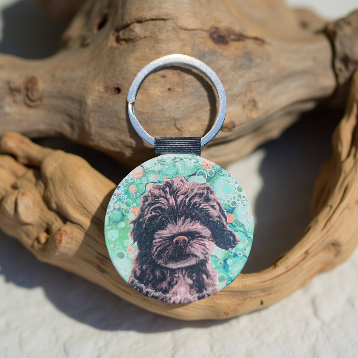 Black Cockerpoo Dog Faux Leather Keyring