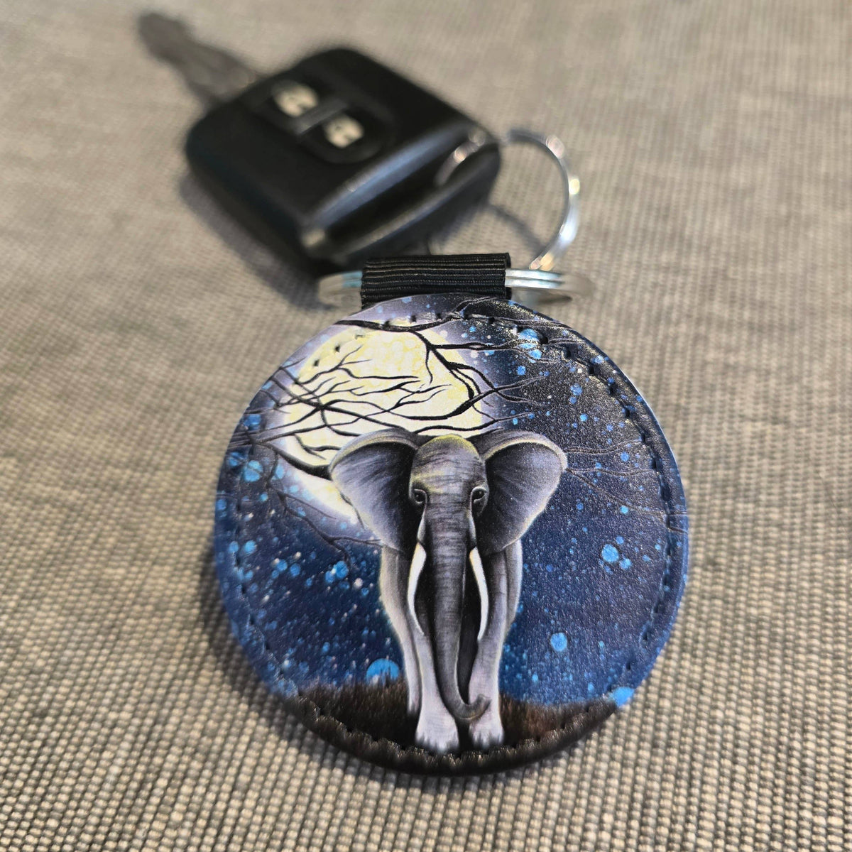 Giraffe & Elephant Faux Leather Keyring