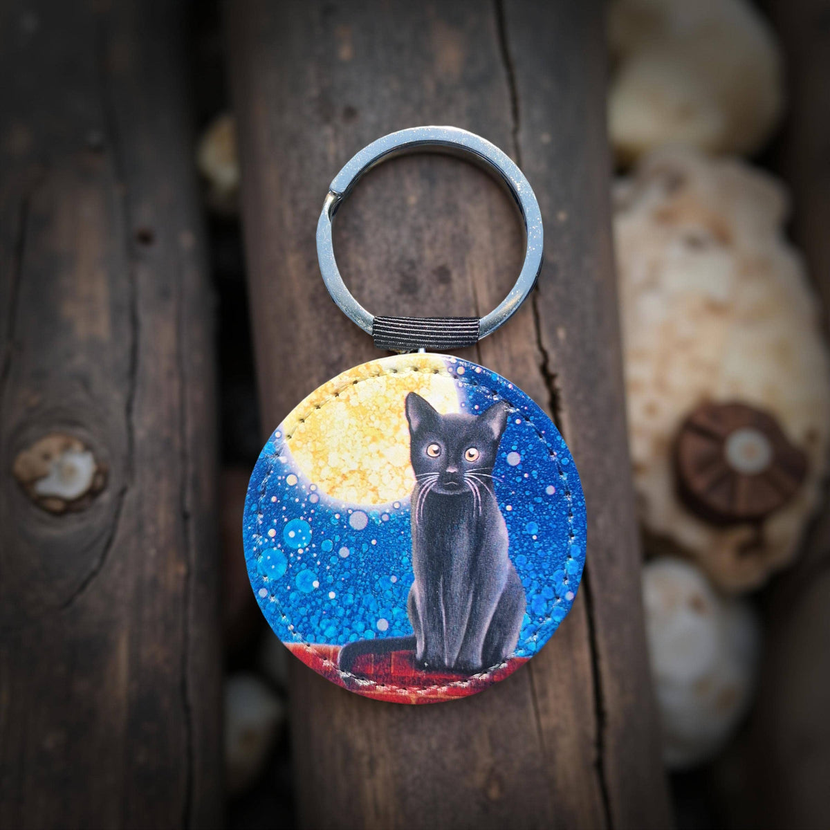 Black Cat Faux Leather Keyring