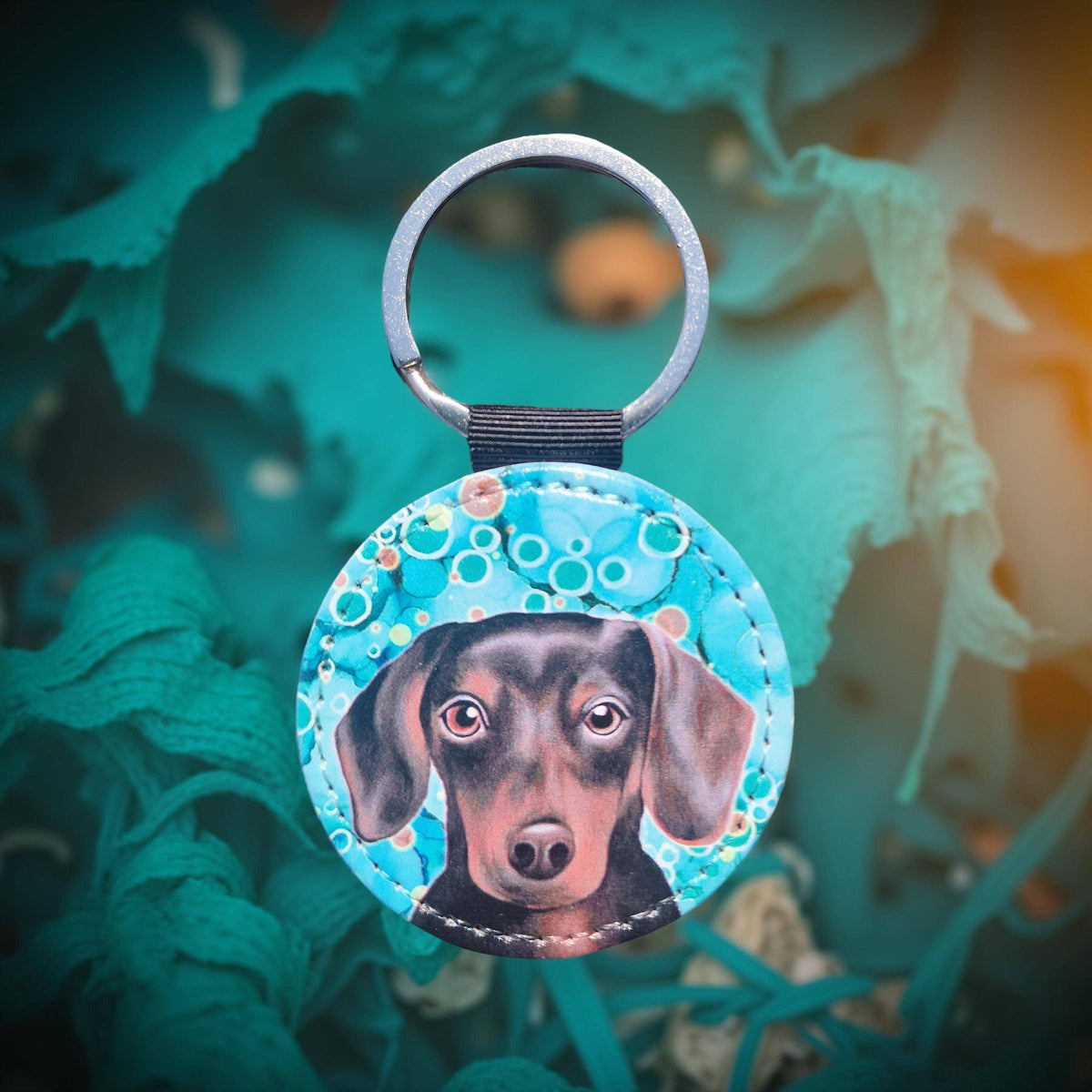 Daschund Dog Faux Leather Keyring