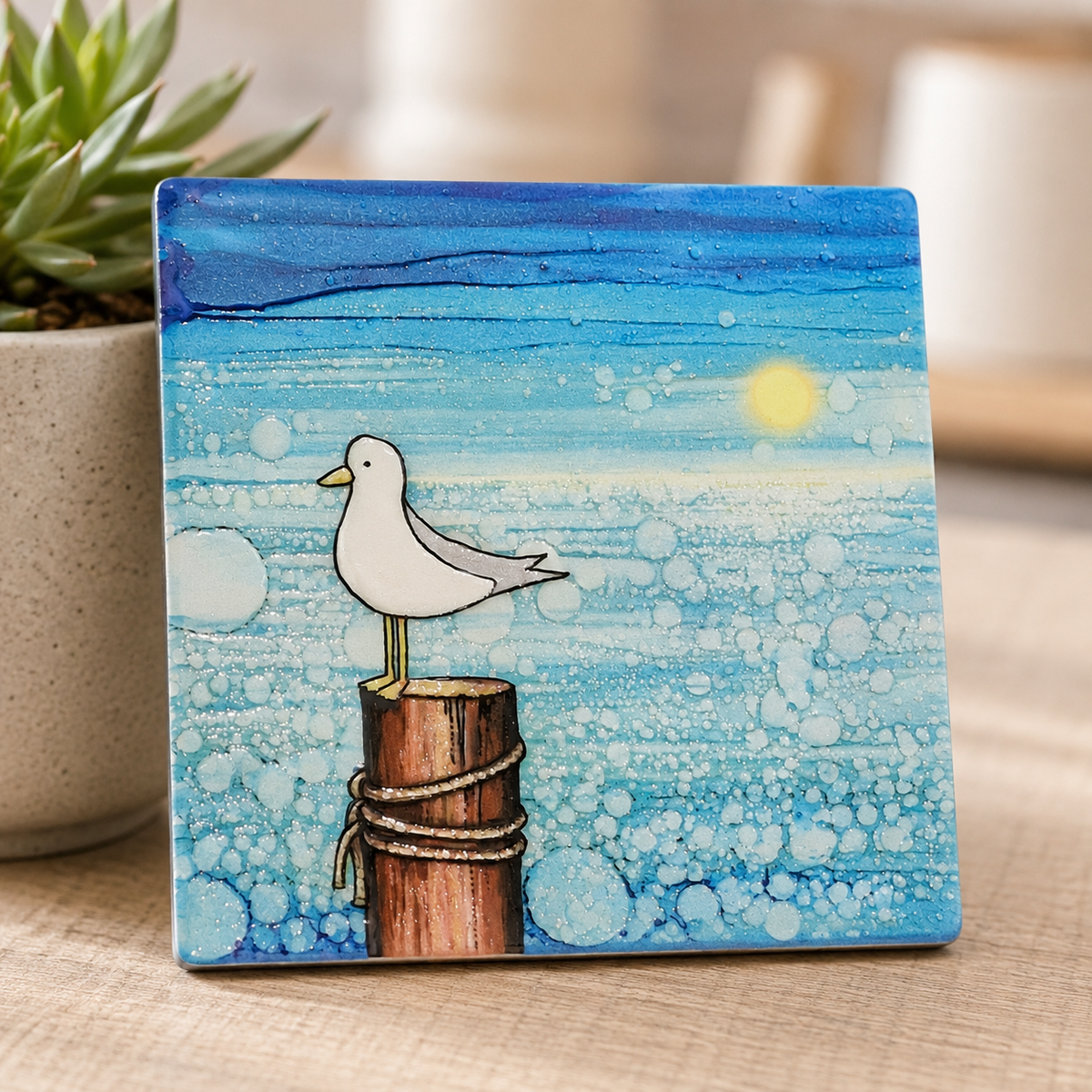 Seagull on Post -  Ceramic Coaster