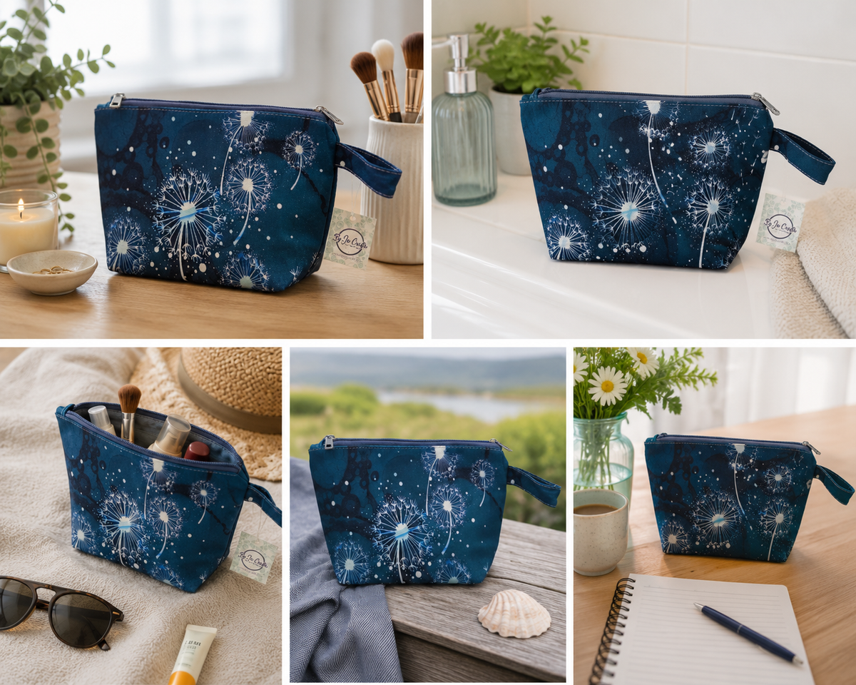 Teal dandelion wash bag, makeup bag