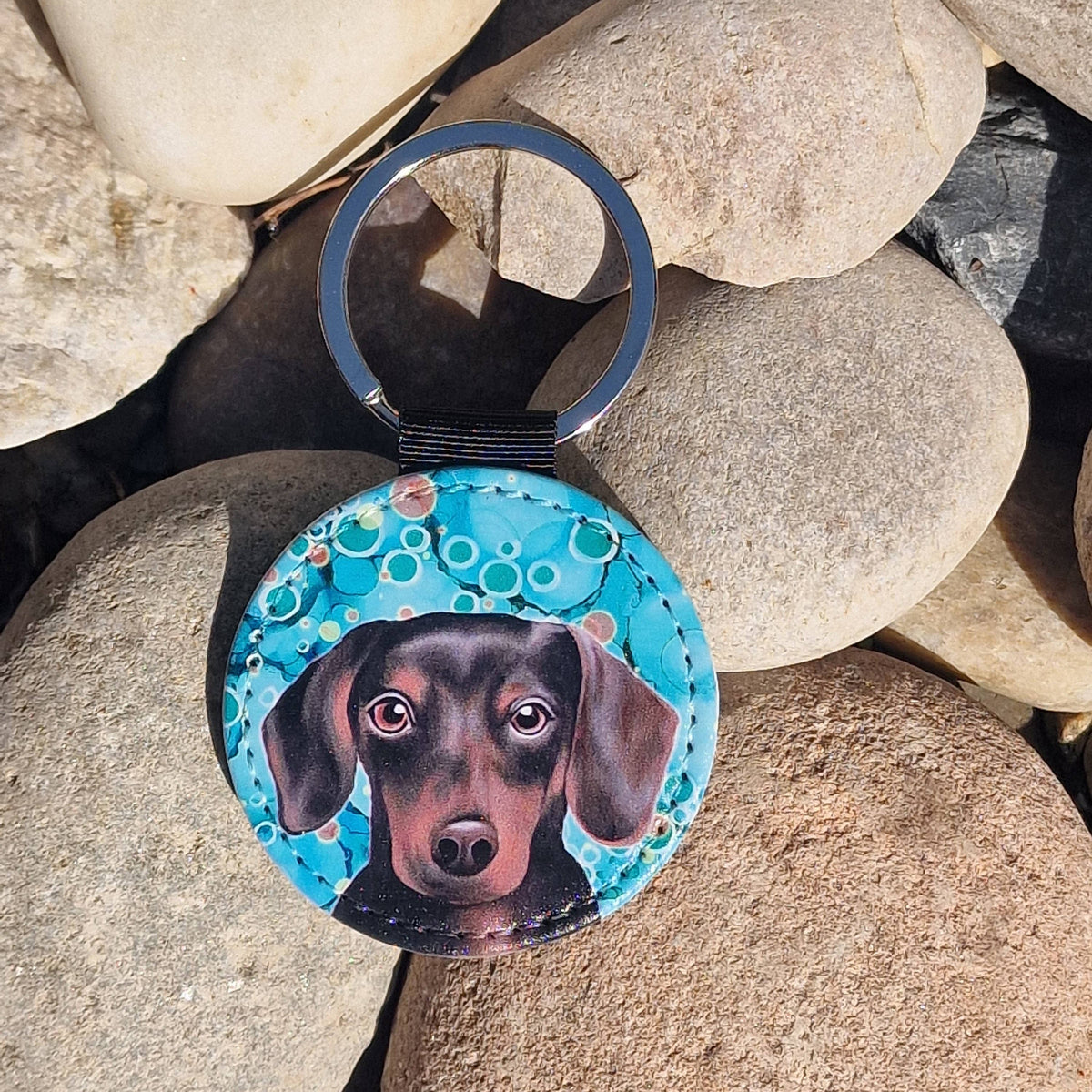 Daschund Dog Faux Leather Keyring