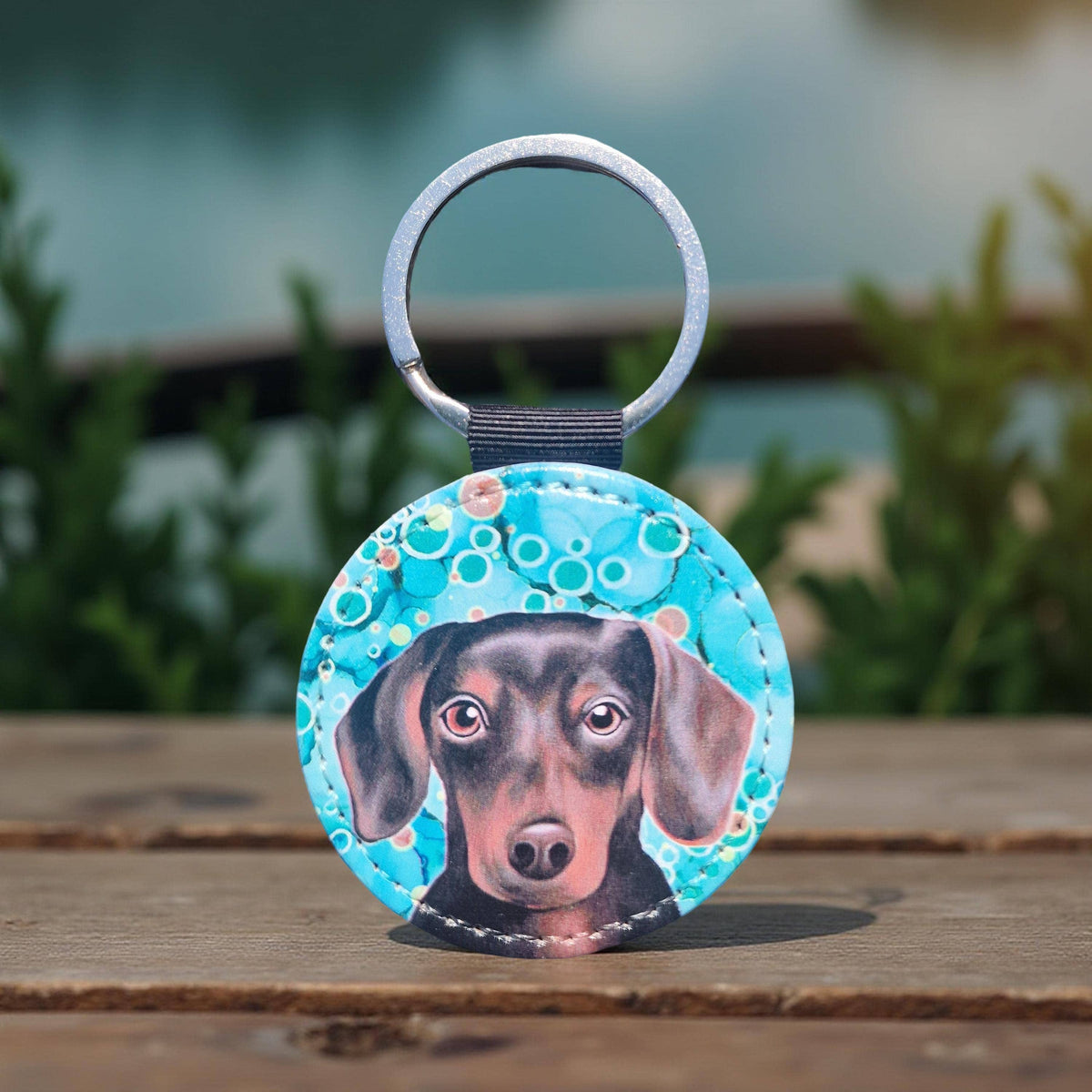 Daschund Dog Faux Leather Keyring