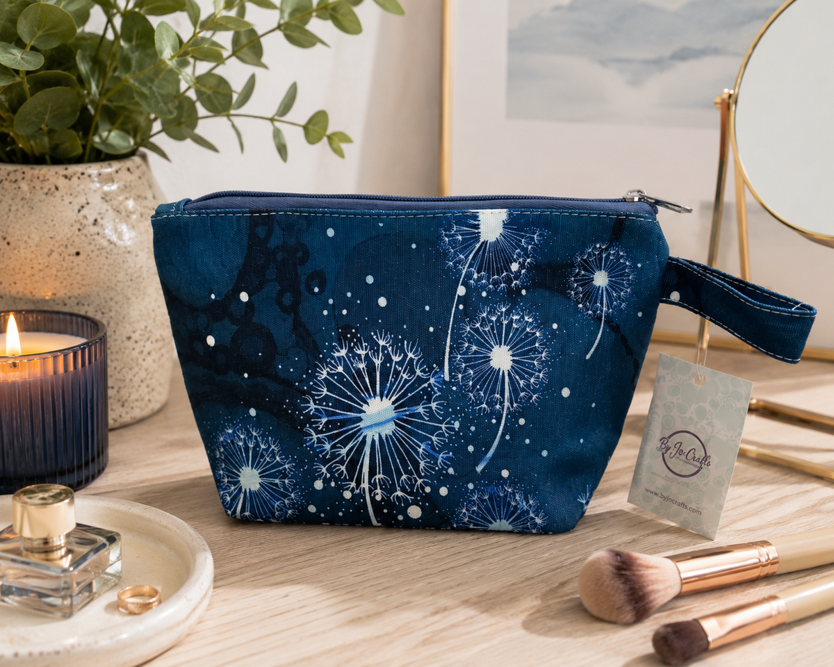 Teal dandelion wash bag, makeup bag