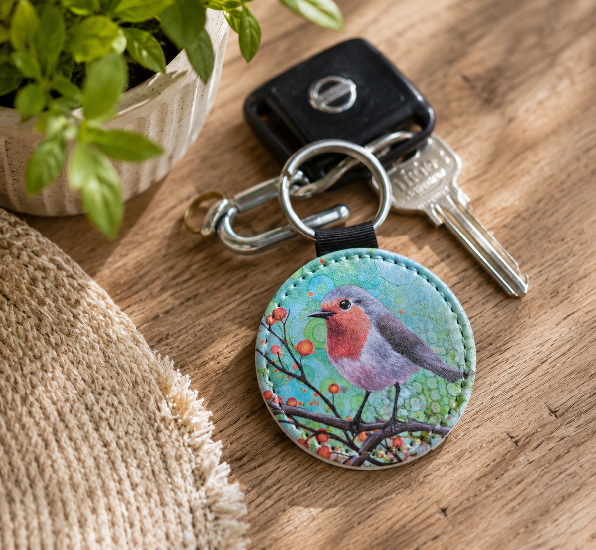 Robin Faux Leather Keyring