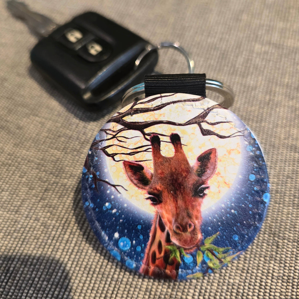 Giraffe & Elephant Faux Leather Keyring