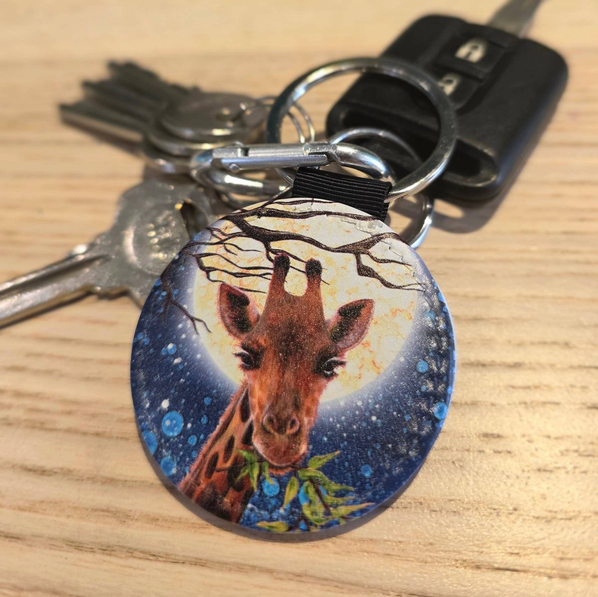 Giraffe & Elephant Faux Leather Keyring