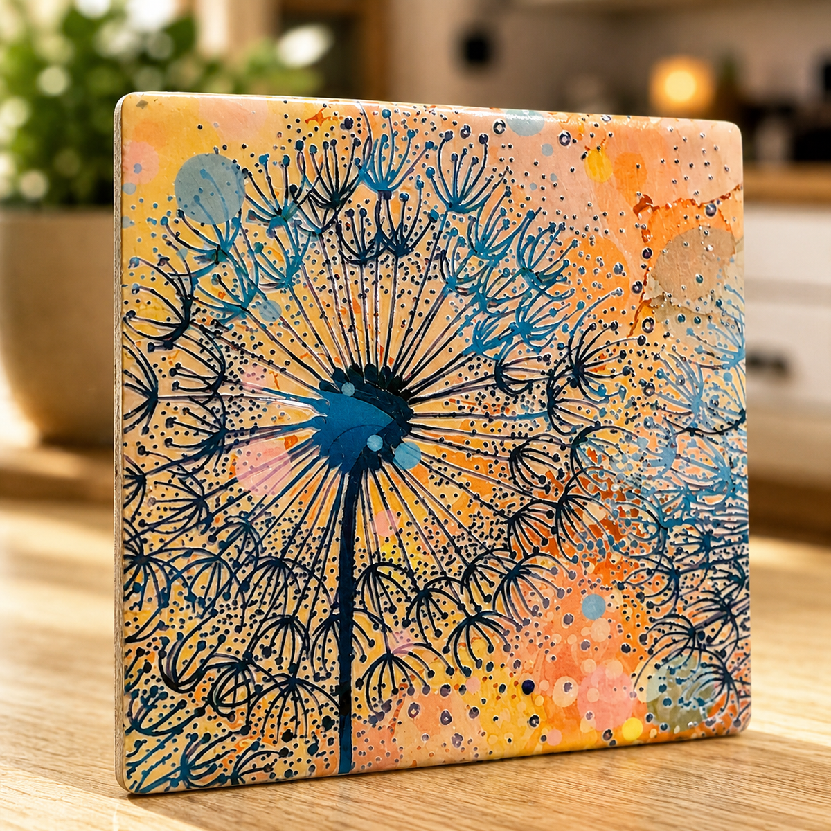 Dandelion Ceramic Coaster (Orange)