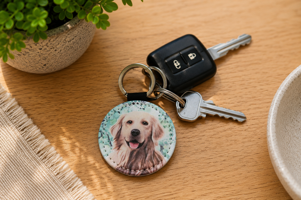 Golden Retriever Dog Faux Leather Keyring