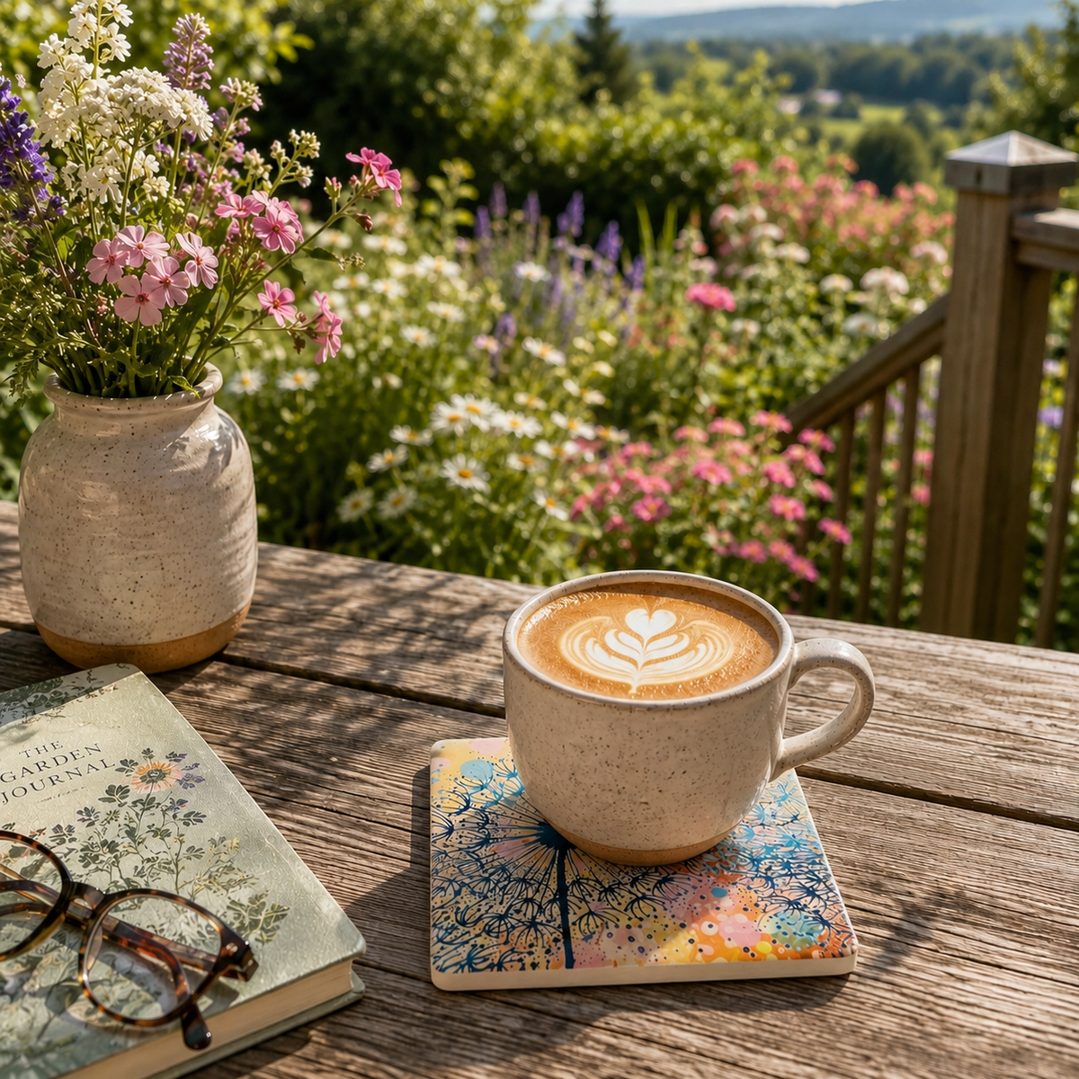 Dandelion Ceramic Coaster (Orange)