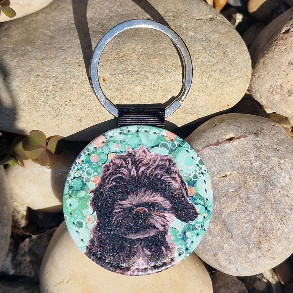Black Cockerpoo Dog Faux Leather Keyring