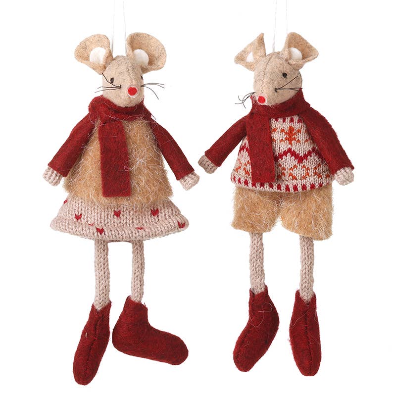 TAUPE FELT BOY & GIRL MICE DECOR