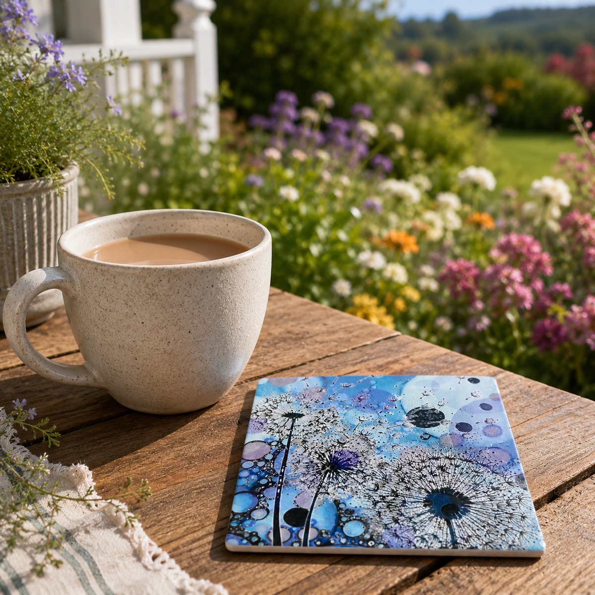 Dandelion Ceramic Coaster (Blue)