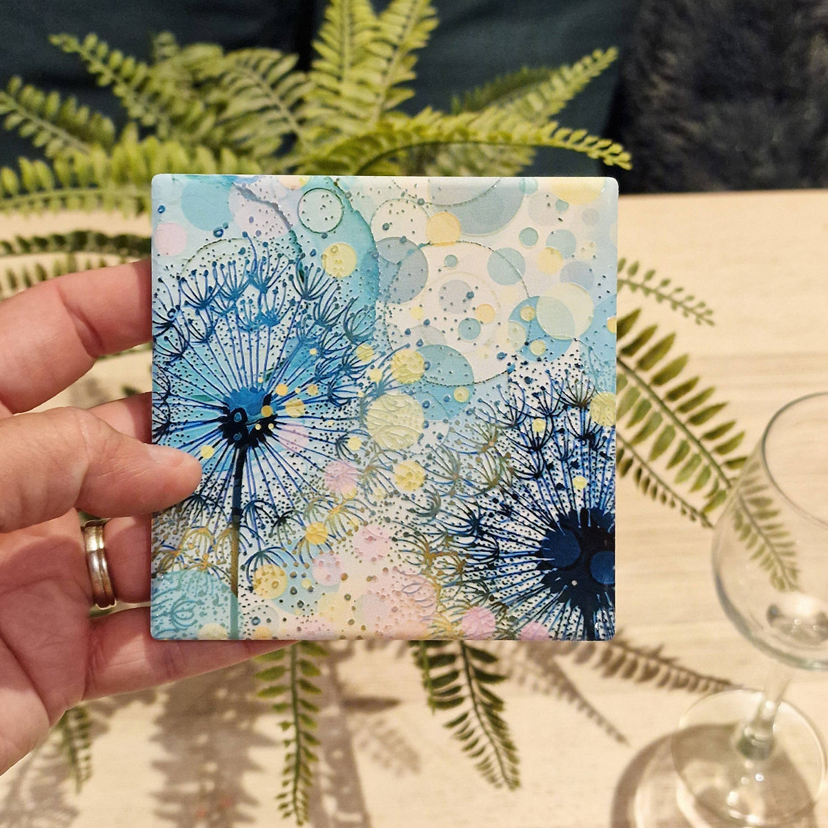 Dandelion Ceramic Coaster (Turquoise)