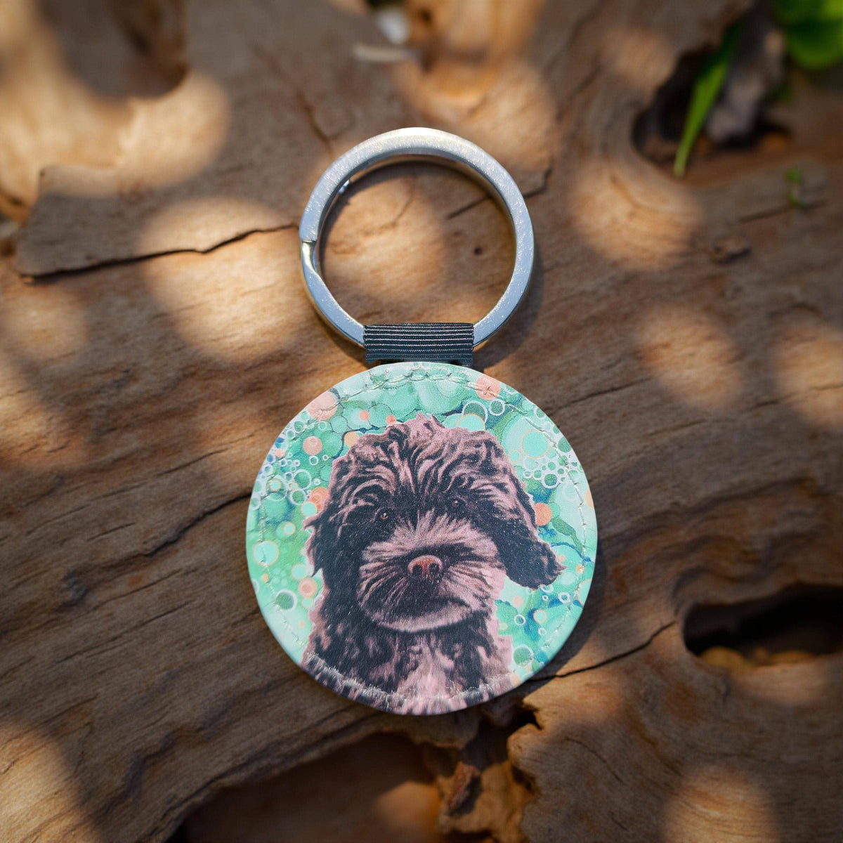 Black Cockerpoo Dog Faux Leather Keyring