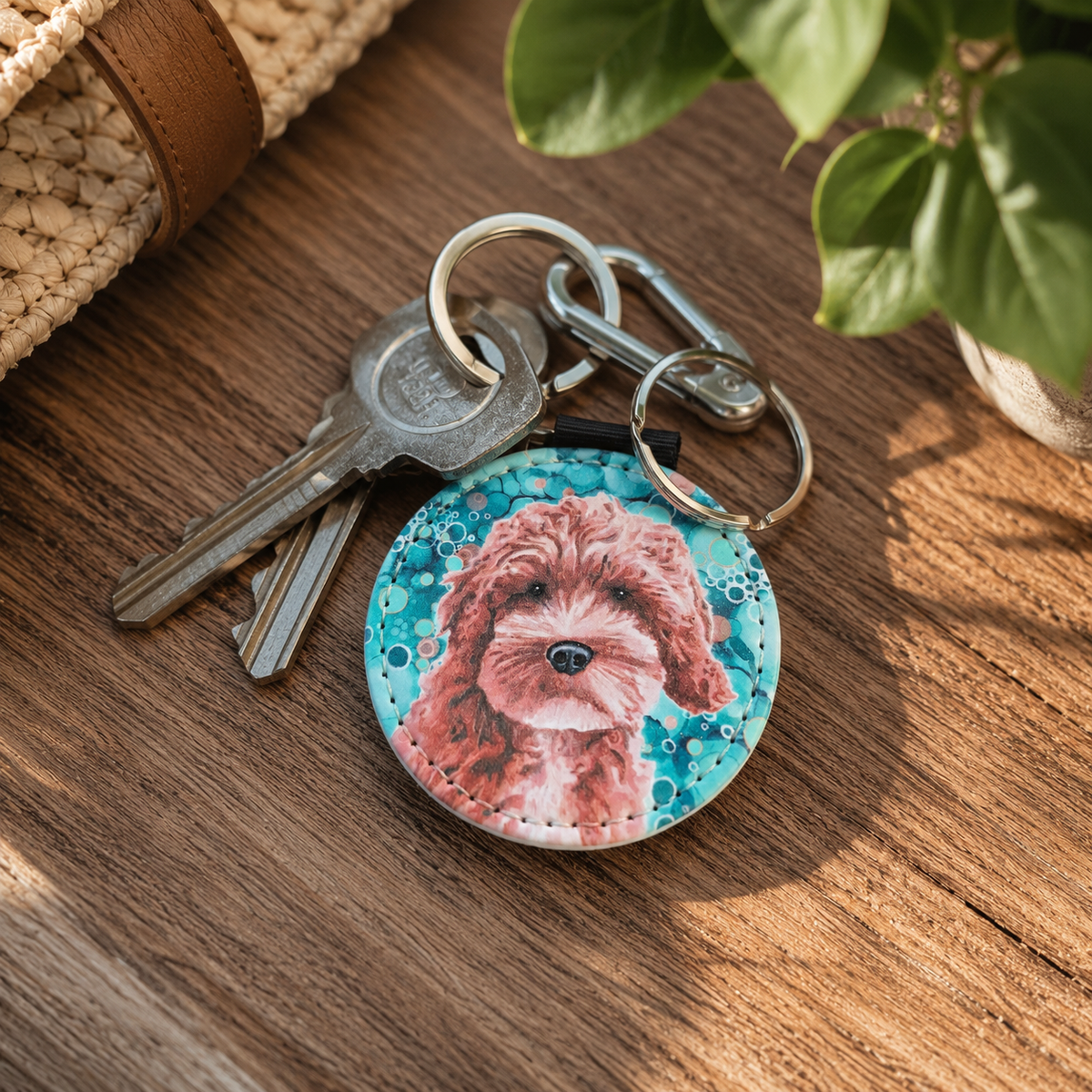 Cockerpoo Dog Faux Leather Keyring