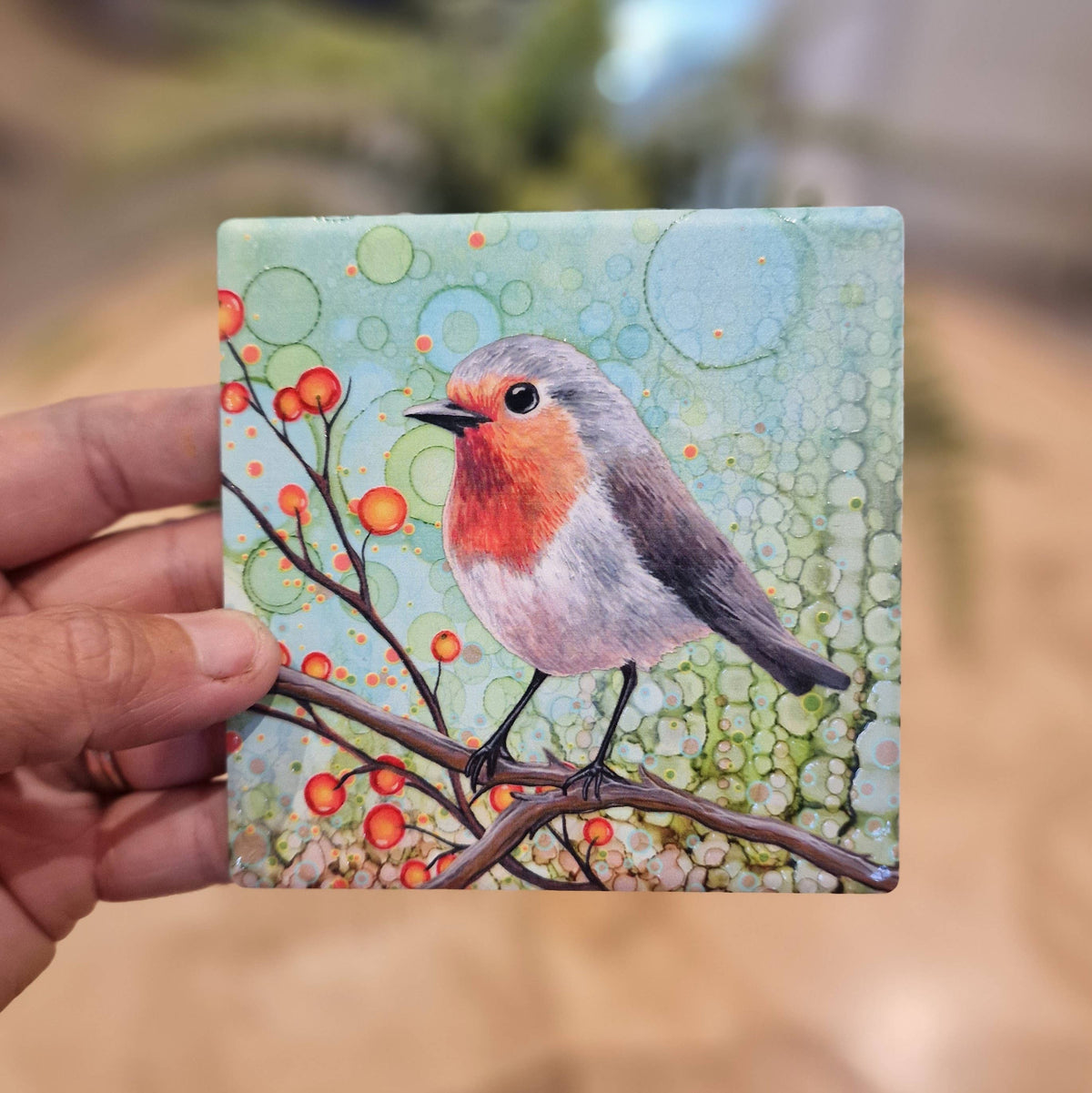 Robin Ceramic Coaster, Bird Coaster